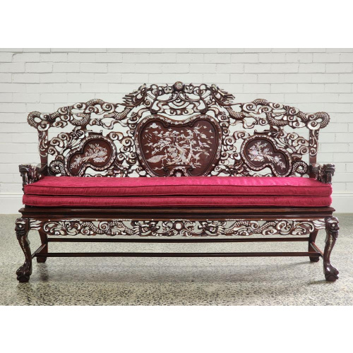 Chinese carved rosewood settee
